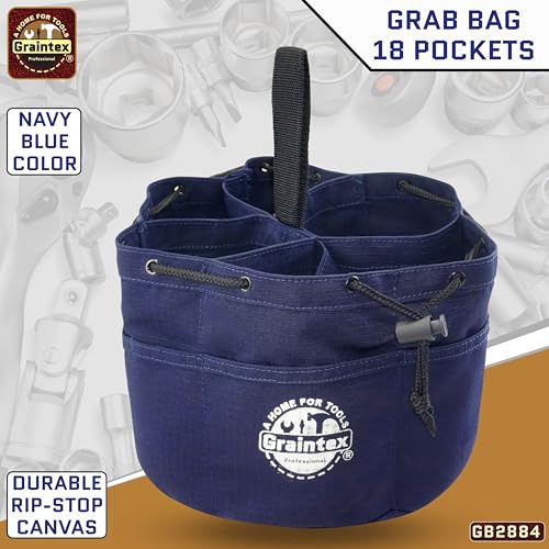 Graintex 18 Pockets Grab Bag Rip-stop Canvas Drawstring Closure, Small Part Organizer Pouch, Small Tools, Screws, Parts, Parachute Tool Bag for Efficient Storage - Navy Blue - color: Navy Blue