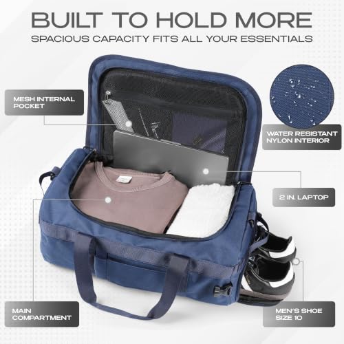 3-in-1 Duffle Bag Backpack with Shoe & Laptop Pocket, Cup Holder, Ventilated Gym & Travel Bag (Navy Blue) - color: Navy Blue