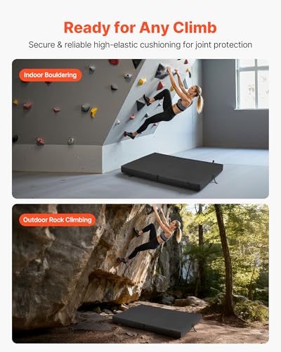 VEVOR Bouldering Crash Pad, Bi-Fold Rock Climbing Crash Pad with Adjustable Backpack Straps and Handle, Foldable Lightweight for Indoor Bouldering & Outdoor Climbing - size: 48.4 x 35.6 x 3.9 in / 1230 x 905 x 100 mm