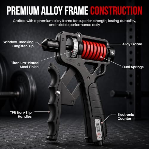 Adjustable 15–400 lb Electronic Grip Strength Trainer – Alloy Frame, Titanium-Plated Steel, TPR Non-Slip Handles - color: Black