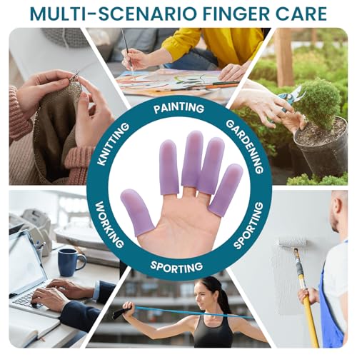 Povihome Finger Cots Protectors - Moisturizing Thumb and Finger Covers - Thickend Version- Elastic Cracked Silicone Finger Sleeves to Protect Cracked, Peel Finger and Other Finger Pain (Purple, 10PCS) - color: Purple, size: Medium (10PCS)