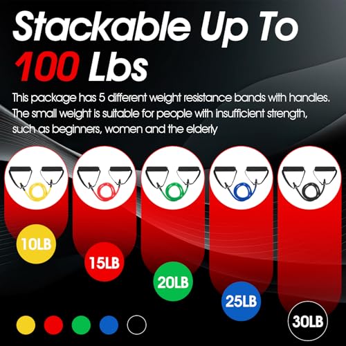 5PCS Resistance Bands with Handles 5-Level Stretch Exercise Pull Up Bands Physical Resistance Tube with Door Anchor for Men Women Muscle Toning Strength Training Home Workouts Fitness Pilates