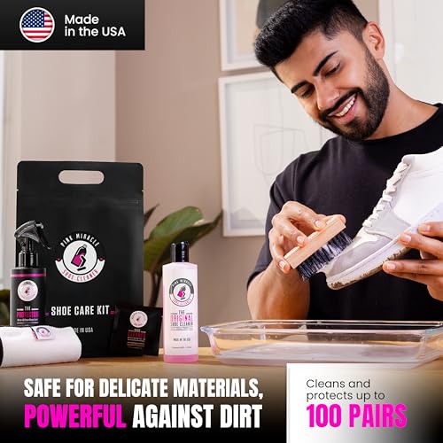 Pink Miracle Shoe Care Kit - Includes 8 oz. Shoe Cleaner and Brush, The Protector Sneaker Repellent Spray, Shoe Cleaning Wipes (5), and a Microfiber Towel