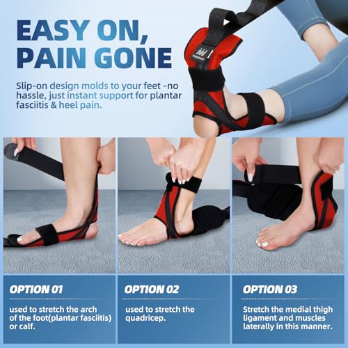 comness Foot and Calf Stretcher Stretching Strap For Plantar Fasciitis, Heel Spurs, Foot Drop, Achilles Tendonitis & Hamstring. Yoga & Leg Stretch Strap. (Red) - color: Red