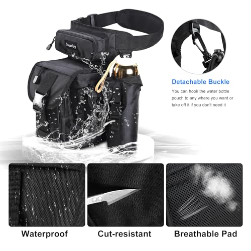 Jueachy Drop Leg Bag for Men Tactical Metal Detecting Thigh Pack with Water Bottle Pouch - color: Black