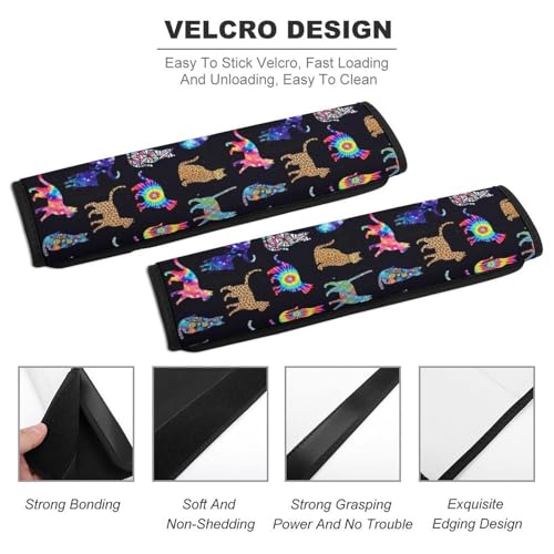 2 Pack Universal Fit Car Seat Belt Pad for Adult Use, All Vehicles, Colorful Tie Dye Cats Seat Belt Covers Cushion, Anti-Slip Pad - color: Pattern 719