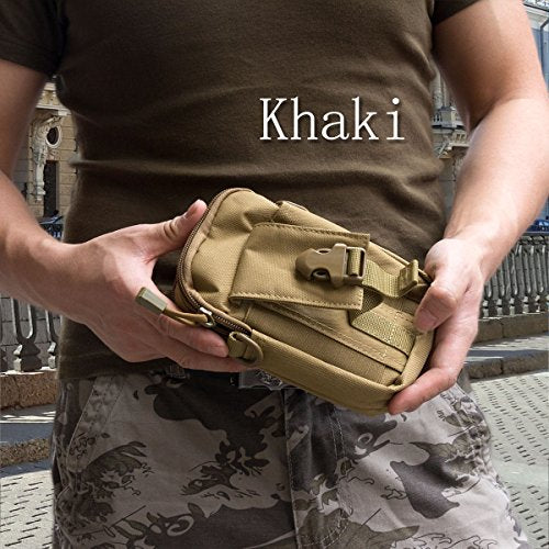 ofone Small Tactical Molle Pouch, Military Waist Pouch EDC with Smartphone Holster Holder Utility Gadget Belt Bag for Outdoor - color: Khaki