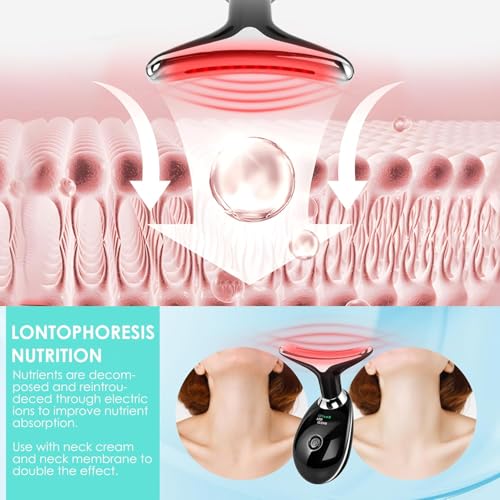 Facial Massager Red-Light-Therapy-for-Face and Neck, Face 𝖲 culpting Wand with 7 Color (Bright Black) - color: Bright Black