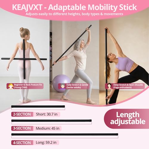 Yoga Stick, Upgraded 5ft Sturdy Steel Mobility Stick, Adjustable Stick for Exercise, Stretching, Balance - Physical Therapy & Posture Correction, Shoulder & Back Relaxation Versatile Exercise Stick