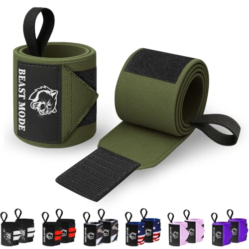 TECEUM Elastic Cotton Weightlifting Wrist Wraps with Thumb Loops, 1 Pair - color: Military Green, style: 12" – Beast Mode