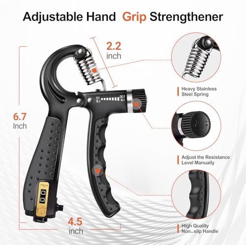Grip Strength Trainer Kit (5 Pack) Adjustable Resistance Hand Gripper,Finger Exerciser,Hand Extension Exerciser,Stress Relief Ball and Forearm Workout Ring for Muscle Building Injury Recover - color: Black