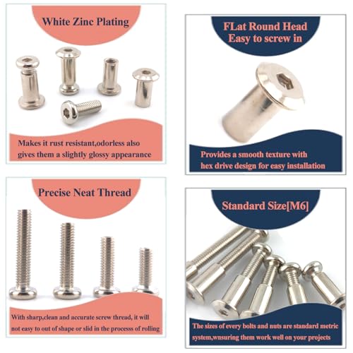 M6 x 3/4" Hex Drive Socket Cap Bolts Screws Kit,ALLOYPRO 35-Sets Binding Post Screws Socket Cover Connecting Bolt Fixing Post Screw for Furniture Chair Crib Table Cabinets,M6x20mm - color: Silver, size: Silver-M6*20mm-35sets