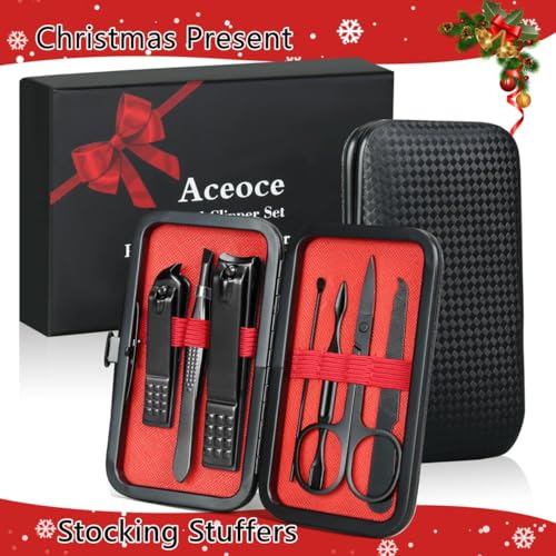 Aceoce Manicure Set Professional Nail Clippers Set Manicure Pedicure Kit | Stainless Steel Finger Toe nail Clippers,Mens Accessories,Personal Care Tools,Travel Nail Care Tools Kit,Gifts for Men Women - color: Black and Red