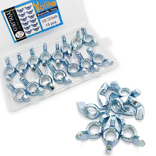15 PCS 1/2-12 Inch Wingnuts, Quality Carbon Steel Wing Nuts Zinc Plated Fasteners Parts Butterfly Nut, Hand Twist Tighten Hardware Nuts Butterfly Wing-Nut 1/2-12” Assorted Kit - size: 1/2"-12 - Carbon Steel - 15 Pcs