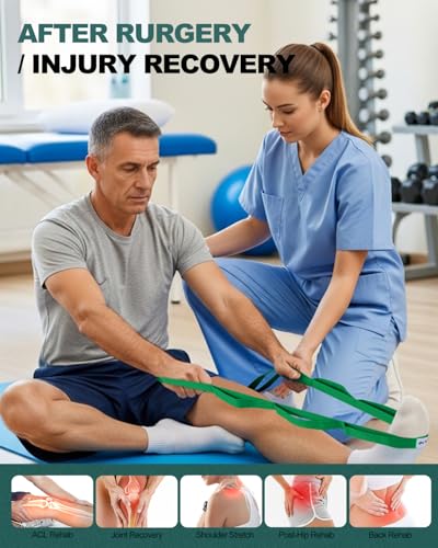 Trideer Stretching Strap with Loops & Leg Lifter, Non-Elastic PT-Style Physical Therapy Strap for Knee Replacement Rehab, Hamstring, Calf & Back Stretcher Mobility, Hip, Shoulder & Yoga - color: Green