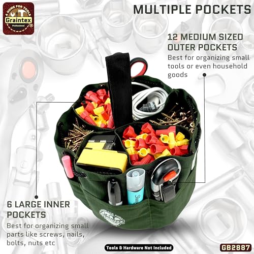 Graintex GB2887 Grab Bag Dark Green Color Rip-Stop Canvas 18 Pockets Drawstring Closure - color: Hunter Green