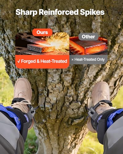 VEVOR Tree Climbing Spikes, 1 Pair Height-Adjustable Climbing Spurs, 350lbs Load Capacity Tree Climbing Gear with Straps, Arborist Equipment for Climbers, Hunting, Fruit Picking - color: Blue