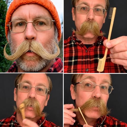 2-in-1 Sapling Mustache Brush & Comb (2-pack) from Green Beard Grmng - Boar Bristle & Bamboo