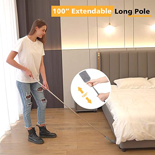 Retractable Gap Dust Cleaner with 3 Reusable Microfiber Dusting Cloths, Under Appliance/Refrigerator/Furniture Cleaning Tool with 100” Extension Pole, Washable Flat Gap Cleaning Duster by OOSOFITT - color: Gray, size: Gap Duster