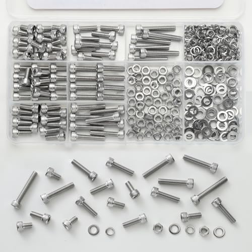 170PCS M6 Screws Assortment Kit, 304 Stainless Steel 18-8 Hex Socket Head Cap Screws Bolts Nuts and Washers Set, M6 x 8/10/12/16/20/25/30mm - size: M6 170PCS Socket SS