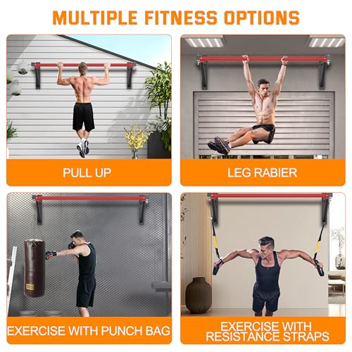 Pull Up Bar Wall Mounted, Heavy Duty 650 lbs Capacity Chin Up Bar, 48" Multi-Grip Strength Training Pull-up Bars, for Home Gym Garage/Backyard Total Body Workout, Ease Of Use Mounting - color: Red