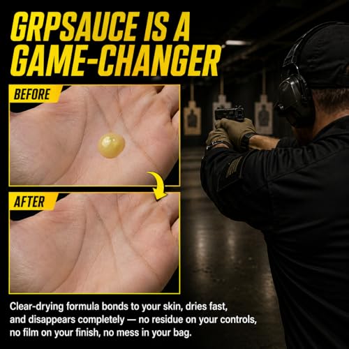 GRPSAUCE Liquid Chalk Alternative for Shooting Sports | Clear Drying Grip Enhancer for Pistols & Rifles | Non-Corrosive, Gun-Safe | No Chalk Residue | Competition Ready | 50ml Carabiner Clip Bottle