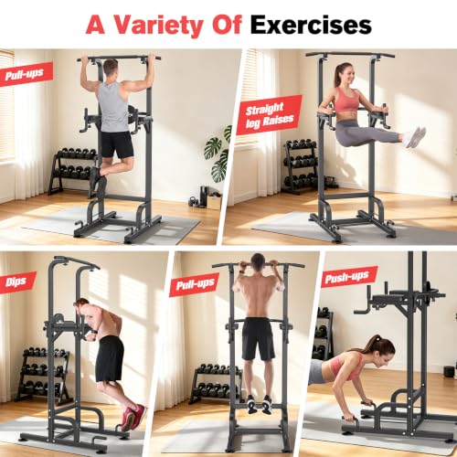 RELIFE REBUILD YOUR LIFE Power Tower Pull Up Bar Station Workout Dip Station for Home Gym Strength Training Fitness Equipment - color: Black