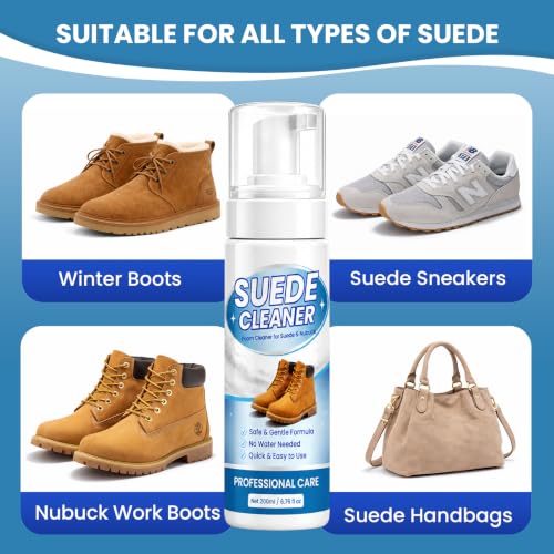 Suede Shoe Cleaner 6.76 fl oz, Suede & Nubuck Cleaning Kit for Shoes, Boots, Sneakers & Bags, Suede Cleaner Kit