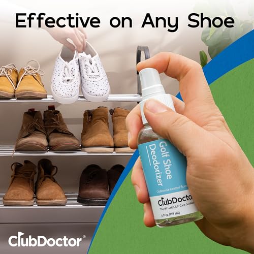 Club Doctor Golf Shoe Deodorizer Spray, Enzyme Odor Eliminator with Premium Elite Leather Scent Air Freshener, Smell Absorber, Fast-Drying Safe for All Materials Long-Lasting Freshness for Golf Shoes