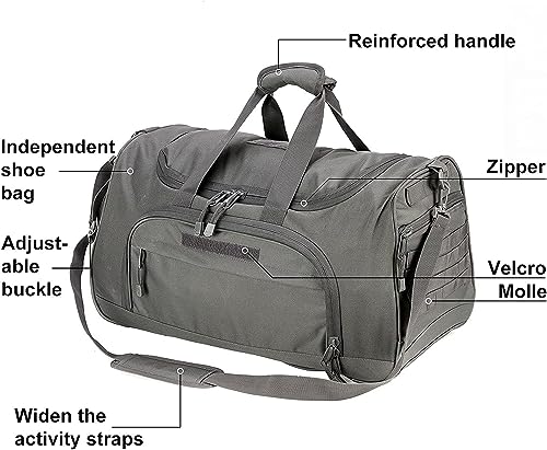 HYKING Gym Bag for Women & Men Tactical Duffle Military Weekender Work Out Lightweight Waterproof Sports Tote Shoe Pocket Gray - color: Gray