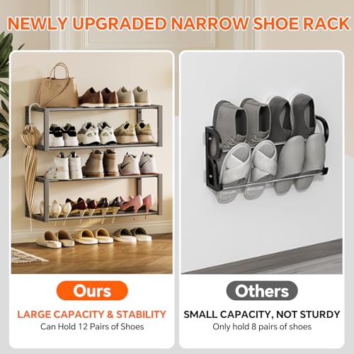 Homeiju Hanging Shoe Organizer,2 Pack Wall Mounted Shoe Rack Holds 12 Pairs,Space Saving Metal Wall Shoe Rack,Hanging Shoe Rack Shoe Holder for Small Space,Entryway,Closet,RV,Camper (Grey) - color: Grey