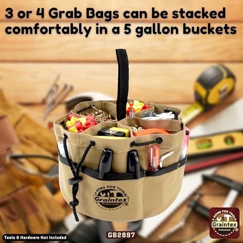 Graintex 18 Pockets Grab Bag Rip-stop Canvas Drawstring Closure, Small Part Organizer Pouch, Small Tools, Screws, Parts, Parachute Tool Bag for Efficient Storage - Khaki - color: Khaki
