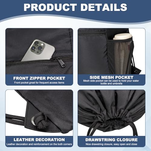 HOLYLUCK Men & Women Outdoor Sport Gym Sack Waterproof Drawstring Backpack Bag (Standard with drawstring, Black) - color: Black, style: Standard With Drawstring