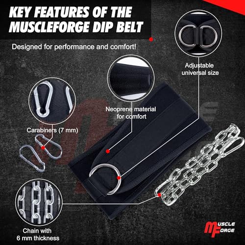 Weighted Dip Belt, Weight Lifting Pull Up Belt up to 530 lbs for Weighted Pullups with Chain and Carabiner, for Men, Strength Training, Bodybuilding