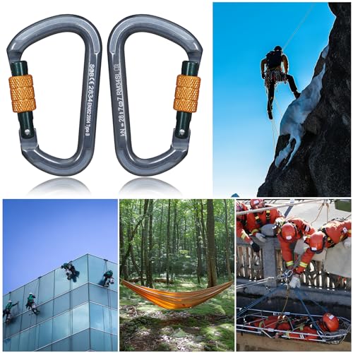 Auto Locking Rock Climbing Carabiner Clips, Heavy Duty Asymmetrical Carabiner Connector Used for Rappelling Rescue Outdoor Climbing, Mountaineer, Hammock, Camping - color: 28KN（3pack）