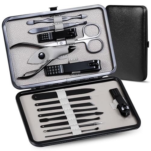 High Precision Stainless Steel Nail Clippers Set - 15 Pcs Manicure Pedicure Kit With File, Sharp Scissors, and Cutter for Fingernails & Toenails - Stylish Light Gray Case - color: Light Gray 15 Pieces