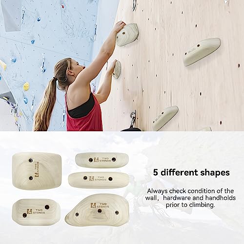 TWO STONES Wooden Rock Climbing Holds for Adults | Wood Rock Wall Climbing Holds | Variety Screw On Climbing Hold Grips Set with Mounting Hardware (HD5in1-B)