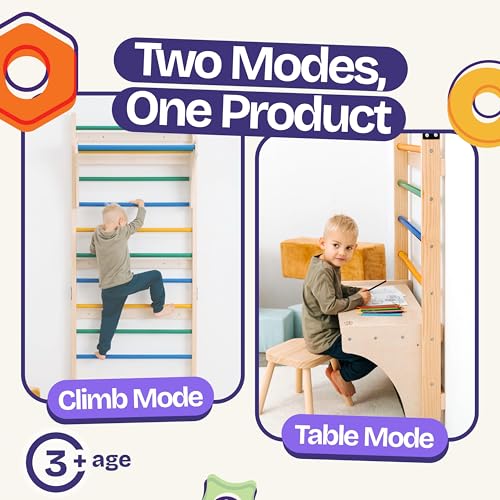 ComfyBumpy Swedish Ladder with Convertible Play Table | Montessori Climbing Set for Kids, Indoor Playground & Jungle Gym - Wall Climbing Toy for Active Play & Table | 400lbs Capacity (Set of 1)
