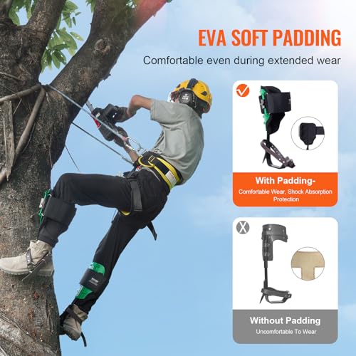VEVOR Tree Climbing Spikes, 1 Pair Height-Adjustable Climbing Spurs, 350lbs Load Capacity Tree Climbing Gear with Straps, Arborist Equipment for Climbers, Hunting, Fruit Picking - color: Green (Upgraded)
