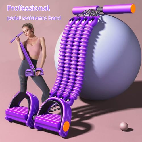 Resistance Bands for Exercise,6-Tube Elastic Yoga Pedal Puller Resistance Band, Natural Latex Tension Rope Fitness Equipment, for Abdomen/Waist/Arm/Leg Stretching Slimming Training - color: Purple-M
