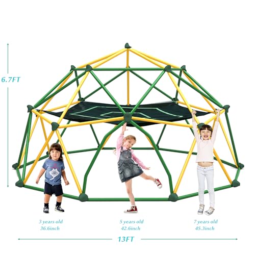 Merax 13FT Climbing Dome with Hammock, Outdoor Geometric Dome Climber | Playground Climber for Kids 3-10 Supporting 1000 lbs, Easy Assembly Play Center Jungle Gym - style: 13FT Yellow & Green