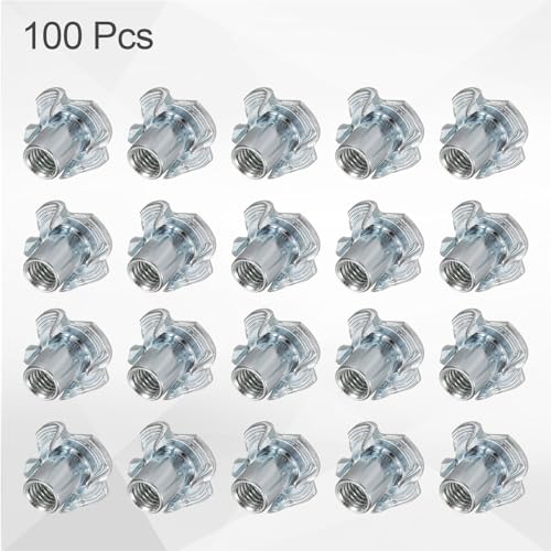 HARFINGTON M5x10mm T-Nuts 4 Pronged Tee Nut 0.57" x 0.39" Fully Thread Carbon Steel Inserts for Wood, Rock Climbing Holds, Cabinetry, Furniture 100pcs - size: M5x10mm, 14.5mm