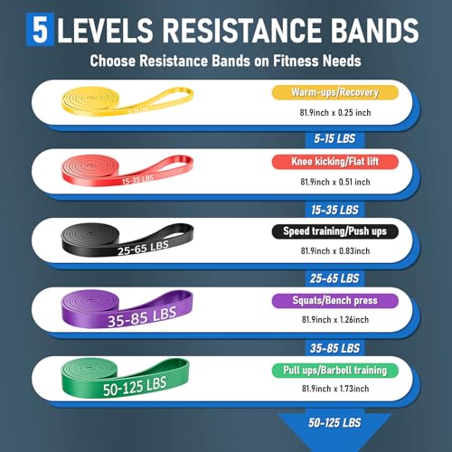 Resistance Bands, 5 Levels Pull Up Assistance Band Set with Door Anchor, Resistance Band for Working Out Fitness Training Physical Therapy, Exercise Bands for Men Women