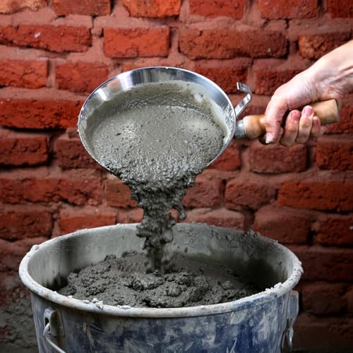 Peohud Stainless Steel Bucket Scoop, Heavy Duty Bucket Dipper with Wood Handle for Cement, Thick Stucco Tools for Material Handling, Construction Site, Landscaping Garden