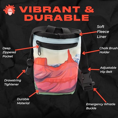 Rock Climbing Chalk Bag | for Outdoor, Gym, & Bouldering | Adjustable Waist Belt, Durable Drawstring Closure, & Zippered Pocket - style: Moab
