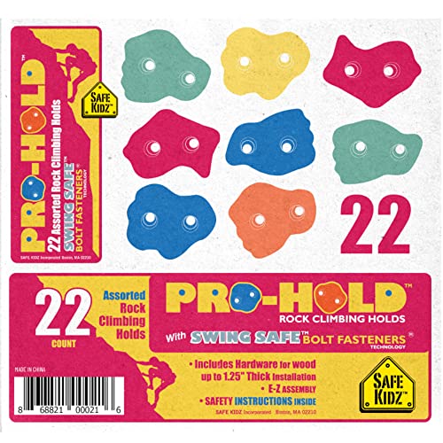 22 Assorted Deluxe Rock Climbing Holds for Kids - Outdoor Climbing Stones Kit with 44 Swing Safe Fasteners + Drill Bit Easy to Install on Lumber from 3/4" to 1.25" Thick - style: 22 Rocks