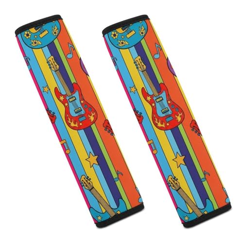 Universal Fit Seat Belt Cover for Adult Use, Stroller Pushchair High Chair, 2PCS Colorful Guitar Music Musical Instruments Harness Pads Strap Shock Absorption - color: Pattern 1004