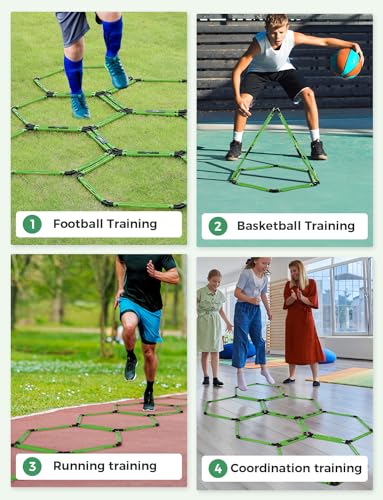 GHB Hex Agility Rings Speed Rings with Carrying Bag 6 Set Portable Hexagon Rings, Agility Ladder for Agility Footwork Training - color: Green