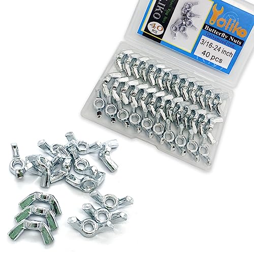40 PCS 3/16-24 Inch Wingnuts, Quality Carbon Steel Wing Nuts Zinc Plated Fasteners Parts Butterfly Nut, Hand Twist Tighten Hardware Nuts Butterfly Wing-Nut 3/16-24” Assorted Kit - size: 3/16"-24 - Carbon Steel - 40 Pcs