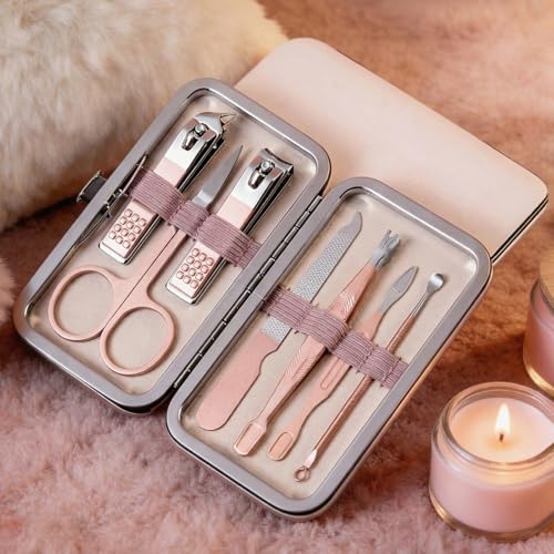 Manicure Kit for Women Men-Manicure Set with Case, Nail Clippers, Portable Nail Care Kit for Travel Home Personal Grooming（Rose Gold 7 in 1） - color: Rose Gold